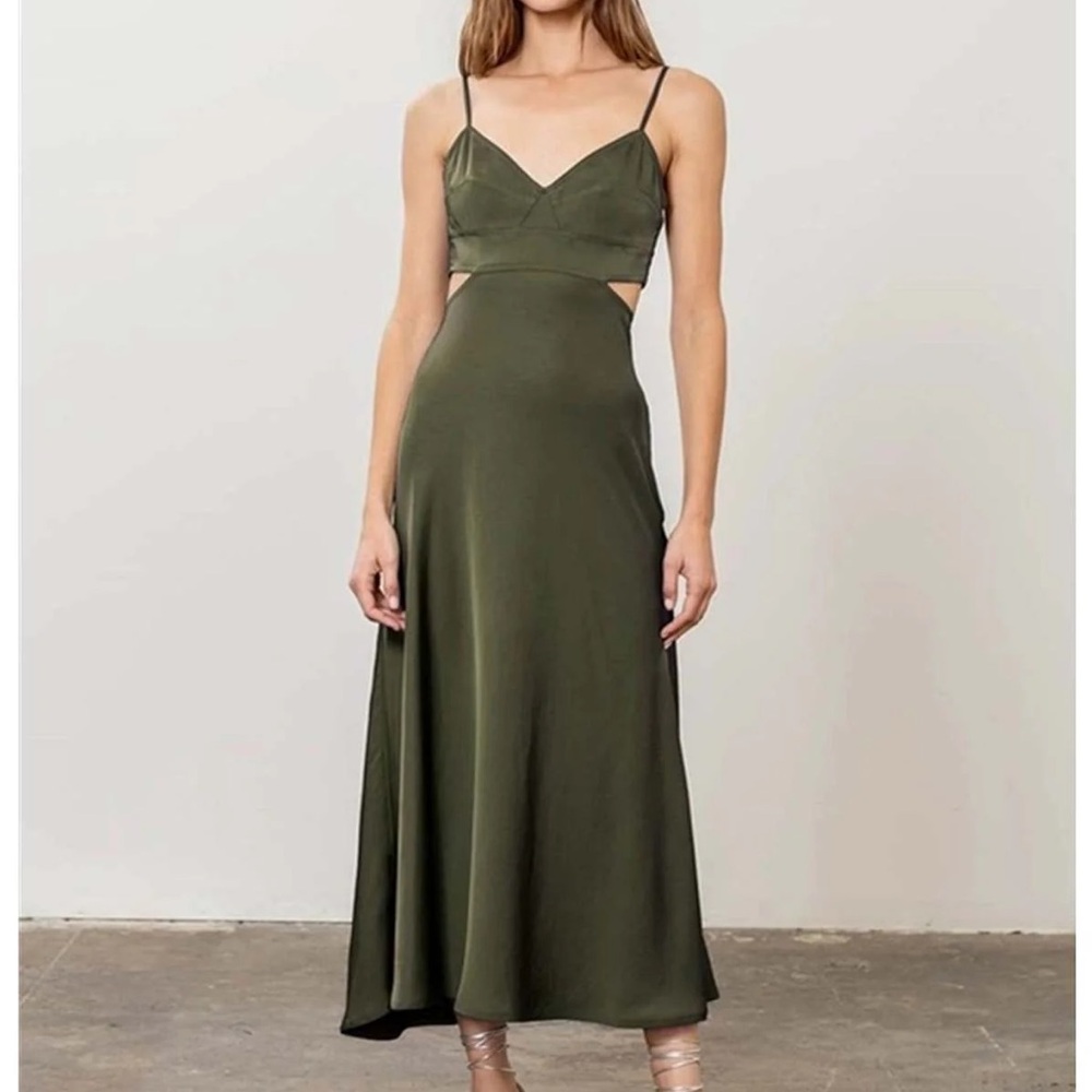 Moon River Riley Dress satin olive green medium